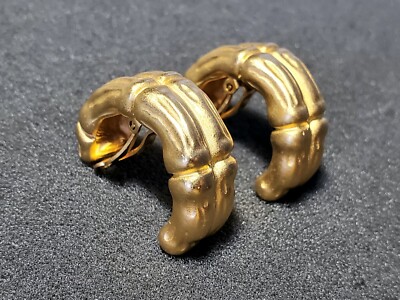 Vintage 80s Rare Find, Paris Givenchy Signed Brushed Gold Tone  Clip-On Earrings