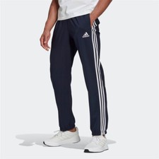 Men Adidas Essentials Cuffed 3 Stripe Pants - Size SMALL - Navy White