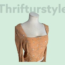 Floral Print Long Sleeve Top Square Neck Smocked Back Boho Casual Blouse