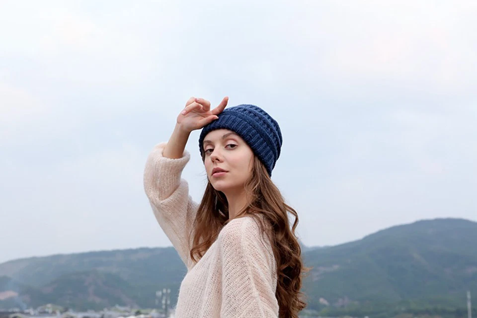 Gorro tejido holgado mujeres hombres esquí liso holgado calavera gorra cálida primavera invierno Foto 4 de 4