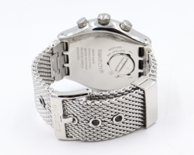 New Swiss Swatch Irony TV Time Steel Mesh Chronograph Watch 43mm 