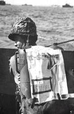 WW2 Picture Photo US Marine with Pin-Up on his flamethrower Miss Spitfire  3889