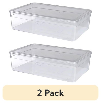 2 pack Clear Plastic Boot Box Stackable Storage Organizer Container Bin w/Lid