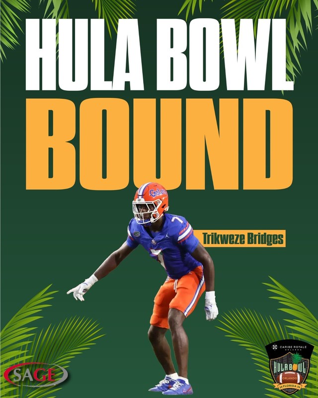 2025 HULA BOWL FLORIDA GATORS TRIKWEZE BRIDGES LOS ANGELES CHARGERS ROOKIE