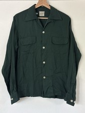 Vintage 50s 60s Emerald Green Gabardine Shirt Loop Collar USA Towncraft