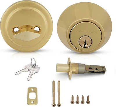 Honeywell Single Cylinder Deadbolt Lock Polished Brass 8111009 - Image 1 of 4