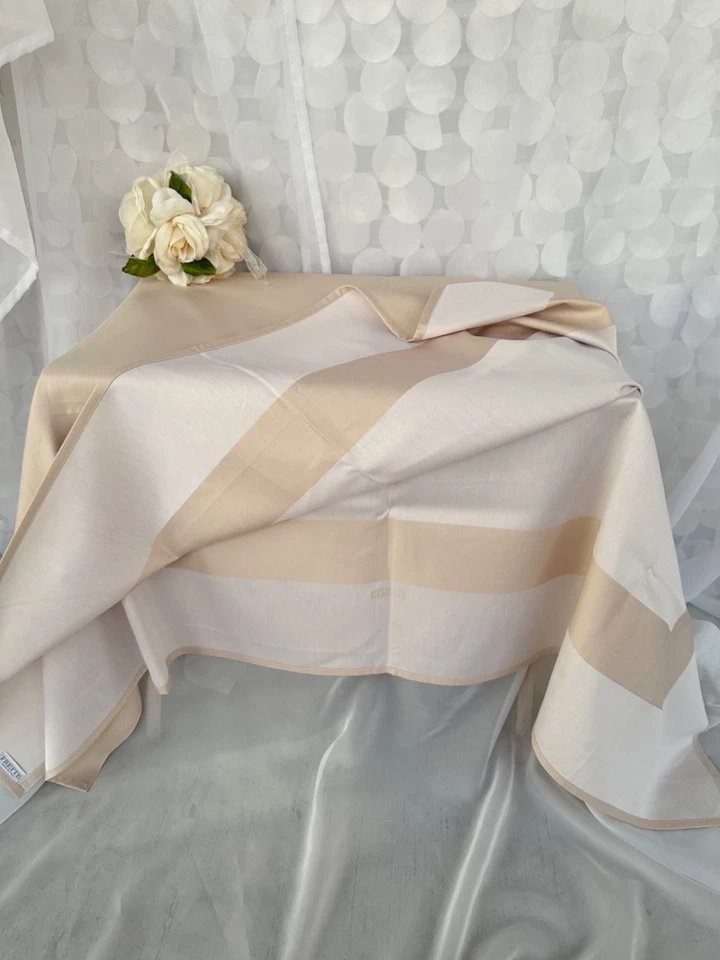 FRETTE 1860 SQUARE Ecru DAMASK Tablecloth Modern contemporary Bordered 60” ITALY - Image 2 of 4