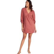 Old Navy Clip Dot  Mini Swing Dress XS A Little Rusty Color Pockets Long Sleeve