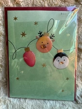 Papyrus Christmas Card  2021  3D Acrylic Ornaments Reindeer Penguin Bulb Merry