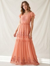NWT Altar d State Embroidered Women s Maxi Dress Size Large, Mauve Pink, Boho