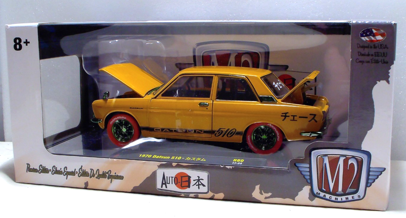M2 Machines 1:24 Diecast Red Wheel Gold Chase 1970 Datsun 510 Orange 1/500
