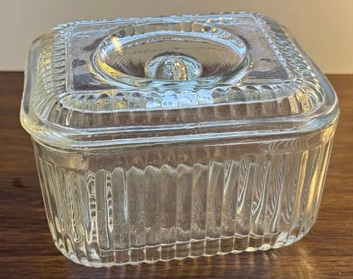 Vtg Clear Ribbed Glass Refrigerator Dish Anchor Hocking 5" x 4 1/2" x 3 1/4"