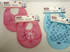 Little Tikes Silicone Baby Bibs 2-Pack | Waterproof Catch Pocket | Pink or Blue