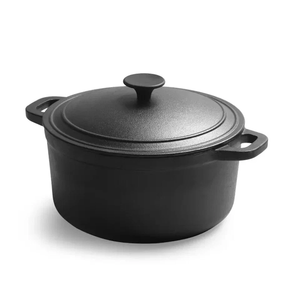 Cast Iron Casserole Pan Stew Pot Pre-Seasoned Dutch Oven Stockpot with Lid 21cm