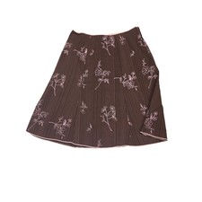 Y2K Pink and Brown Fit  Flare Skirt Embroidered Flowers Size XL