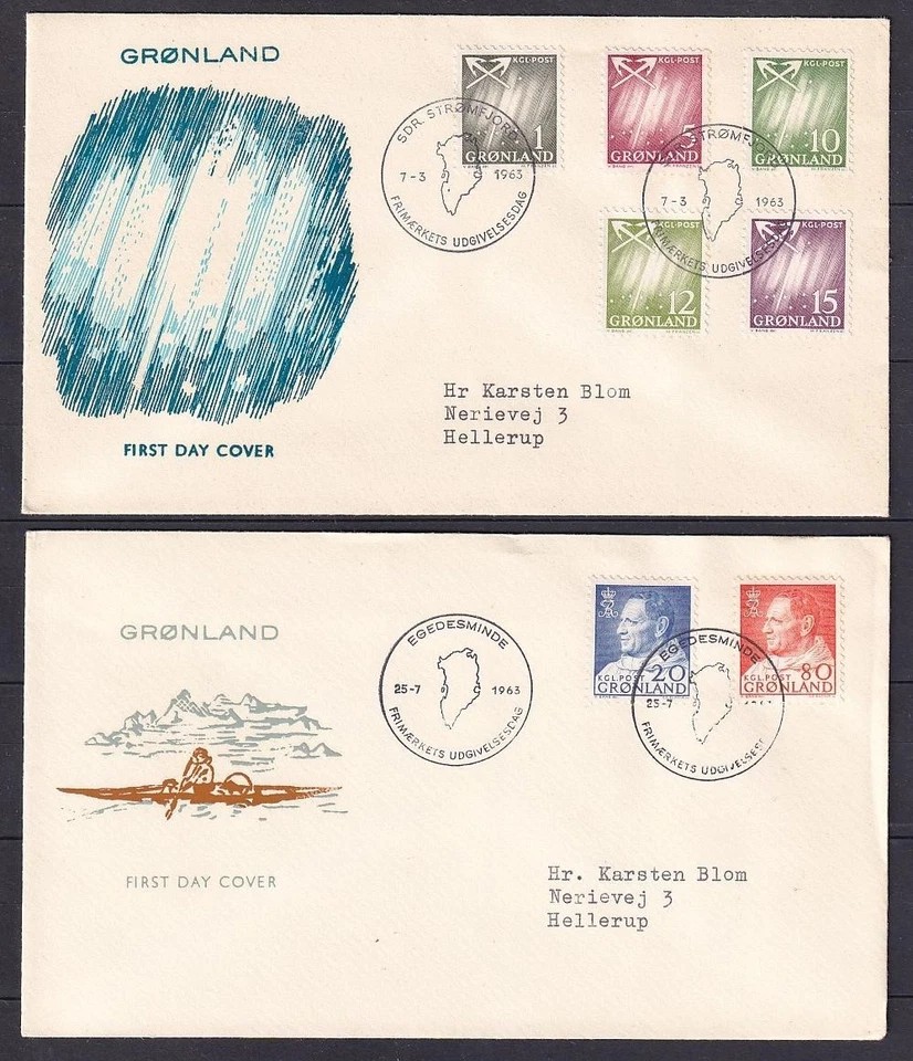 w2035/ Greenland (4 stk) Complete Northern Light-Polar Bear King FDC Cover 1963 - Image 2 of 3