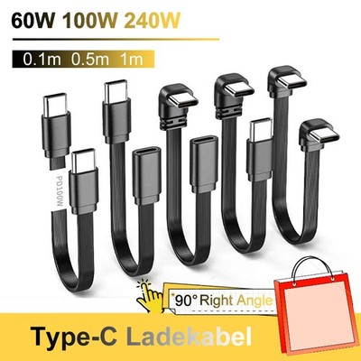 Type-C Kabel USB-C auf USB-C Datenkabel 60W 100W 240W Ladekabel 0.1m 0.5m 1m