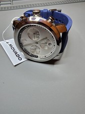Movado Bold Chronograph Silver Dial Blue Silicone Band Wristwatch