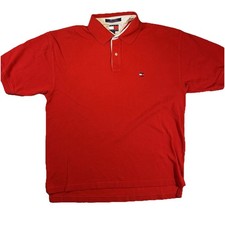 Tommy Hilfiger Red Polo Shirt, Men's XL, Short Sleeve Classic Cotton Logo