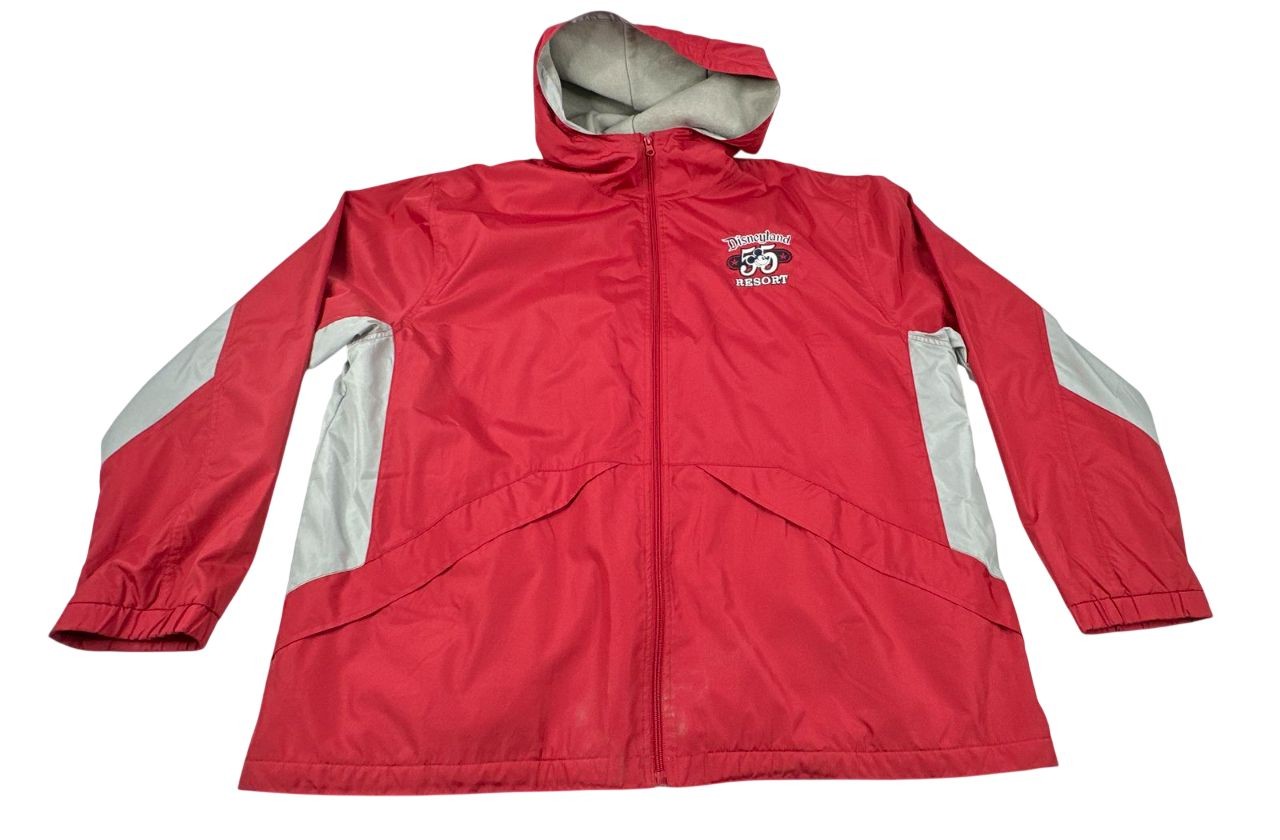 Disney Parks Red & Gray Full Zip Hooded1955 Windbreaker Jacket. Men's Size XXL