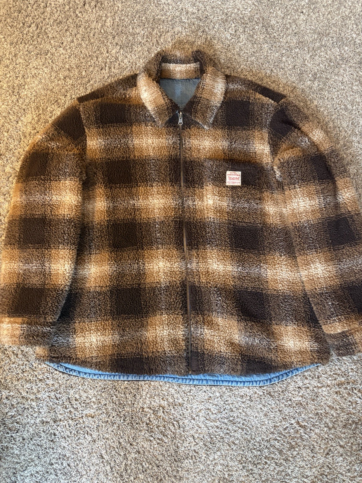 Levi Strauss & Co. Mens Size Large Reversible Denim Jacket Sherpa Lined Shacket