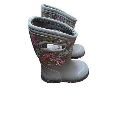 Bogs Kids Waterproof Insulated Winter Boots Size 8 Gray Floral Accents