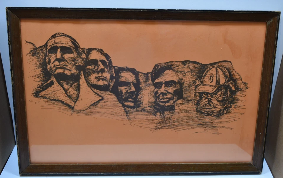 Vintage Georgia Bulldogs Framed Art Print Sketch Bulldog On Mt Rushmore - Image 2 of 4