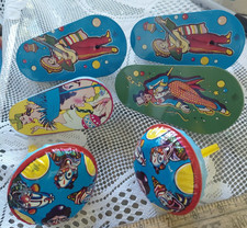 Vintage US Metal Toy Tin Noisemakers New Years Eve Clowns Pinup Party Lot of 6