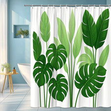 Vibrant Green Leaves Shower Curtain for Stylish Bathroom Decor