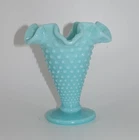 Fenton Turquoise Hobnail Milk Glass Trumpet Vase