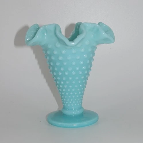 Fenton Turquoise Hobnail Milk Glass Trumpet Vase