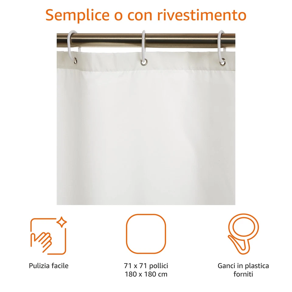 Amazon Basics Tenda da doccia in tessuto resistente all acqua e alla muffa con - Immagine 2 di 4