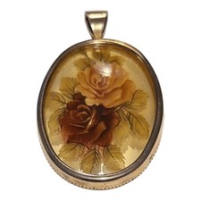 Vintage Double Rose Pendant Victorian Cameo Style Gold Tone Floral Cottagecore