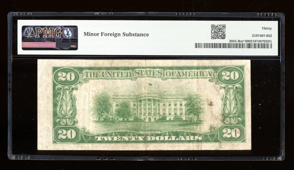 DBR 1934-A $20 FRN Mule STAR New York Fr. 2055-Bm* PMG 30 Serial B00287640* - Image 2 of 2