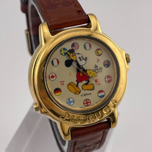 Lorus Mickey Mouse Watch V421-0020 Unisex 33mm Case Musical Leather Band Quartz