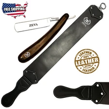 ZEVA Wood Handle Wet Cut Throat Straight Razor with 26.3/4" Long Leather Strop