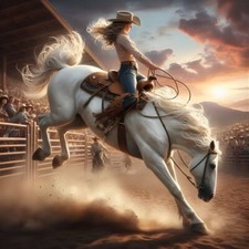 "cowboy on a white horse " Canvas Wall Art Picture Print