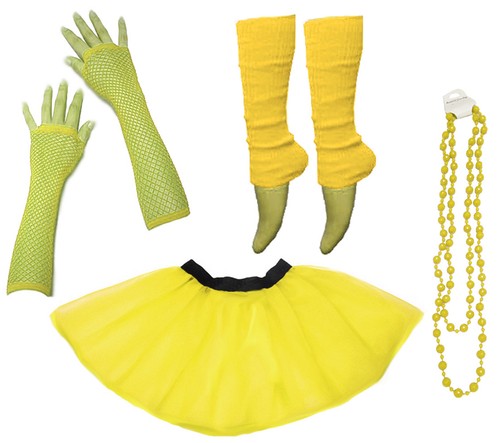 Neon UV Tutu Set Skirt Gloves Leg Warmers Beads Womens 80s Fancy Dress Costume - Picture 11 of 11