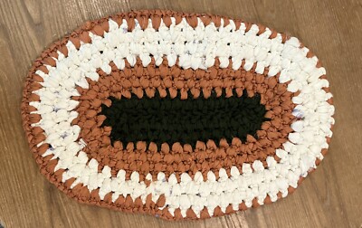 Oval Shaped Handcrafted Area Rag Rug - Upcycled Sarees 20'' x 13'' - A0124