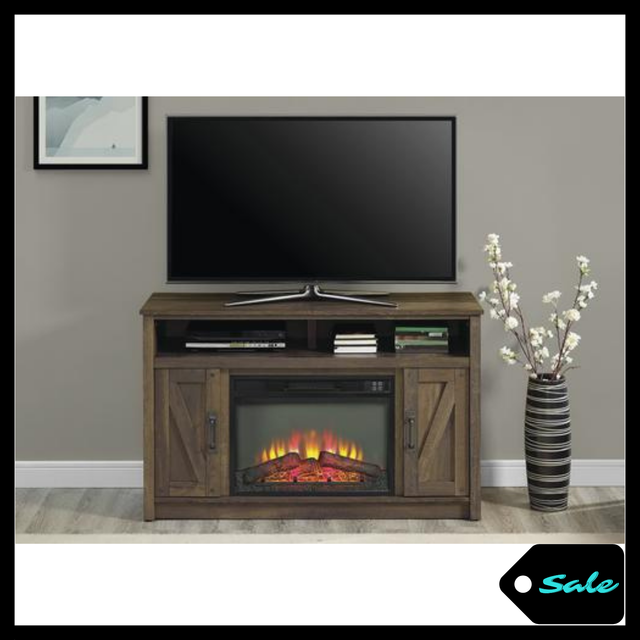 48" Laminate Aged Oak Farmstead Electric Fireplace Entertainment Center