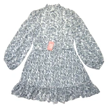 NWT Ivy City Co Brynley in Blue Floral Mock Neck Balloon Sleeve Dress L