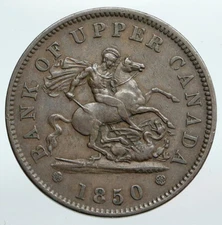 1850 UPPER CANADA Antique UK Queen Victoria Time PENNY BANK TOKEN Coin i90355