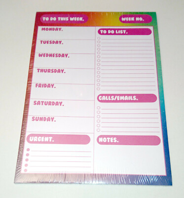 FRECHER A4 WOCHENPLANER BLOCK Tage Dringend Do Liste ORGANISATOR 52 BLATT Regenbogen verblassen