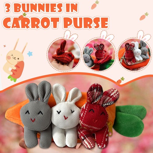 Bunnies In Carrot Purse Easter Rabbit Gift Fun Toys Sanitary Purse Bag Decor J44 - Picture 5 of 8