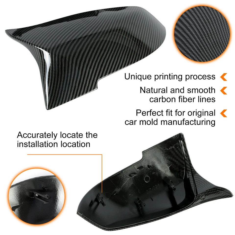 Carbon Fiber Black Side Mirror Cover Caps for BMW 3 Series M3 F20 F30 F31 328i - Image 4 of 4