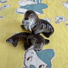 Vintage Mini/Small Figurines Ceramic Walrus Sea Animal Porcelain Lot of 2.