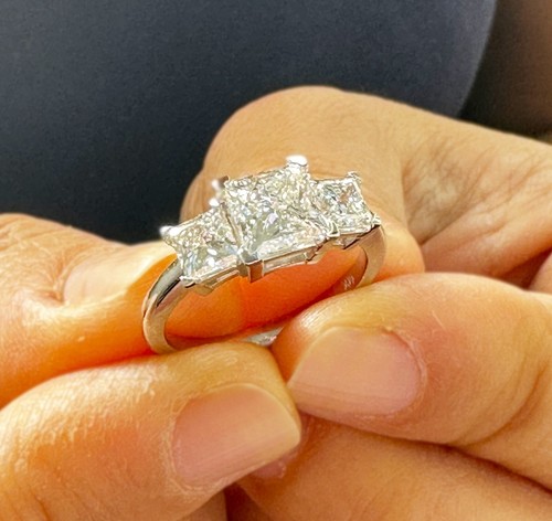 Princess IGI Diamond three stone Engagement Ring 14K Solid White Gold 3.00ctw - Picture 11 of 12