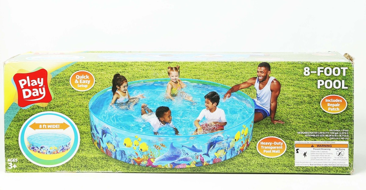 Play Day 8in x 8in Inflatable Round Kiddie Pool, Includes repair
