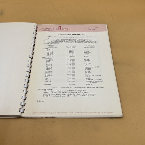 Datapulse Model 110FP-A2 Programming Unit Operation and Maintenance Manual - Picture 13 of 13