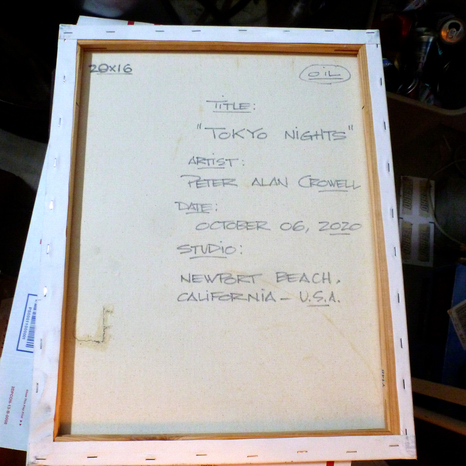 TOKYO NIGHTS 16x20 city lights original small repair oil painting signed Crowell